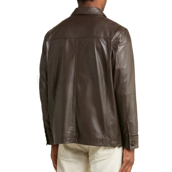 Chocolate Brown Button Down Men Genuine Leather Shirt -  HOTLEATHERWORLD