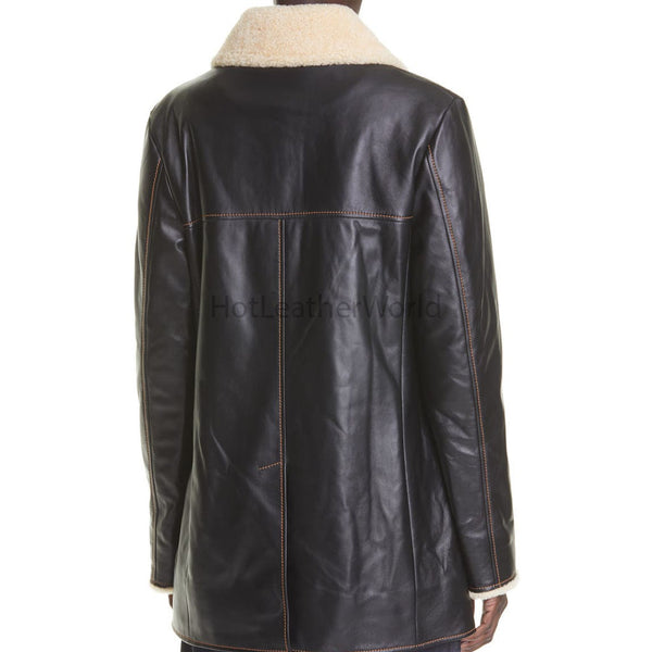 Shearling Lined Genuine Leather Men Double Breasted Coat -  HOTLEATHERWORLD