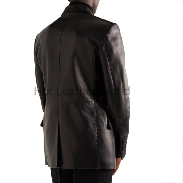 Classy Black Peak Lapel Men Genuine Leather Blazer -  HOTLEATHERWORLD