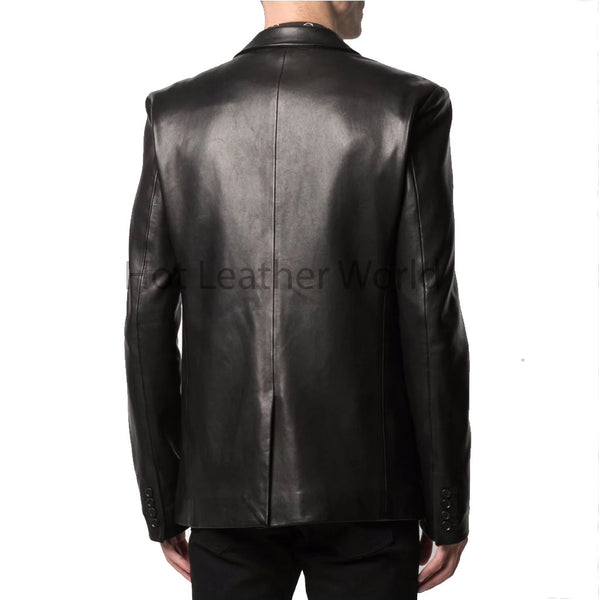 Timeless Black Welt Pockets Men Leather Blazer -  HOTLEATHERWORLD