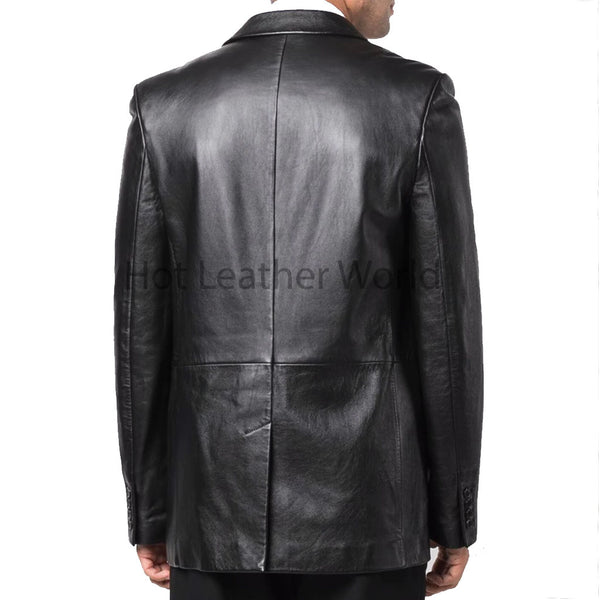 Perfect Black Single Buttoned Men Leather Blazer -  HOTLEATHERWORLD