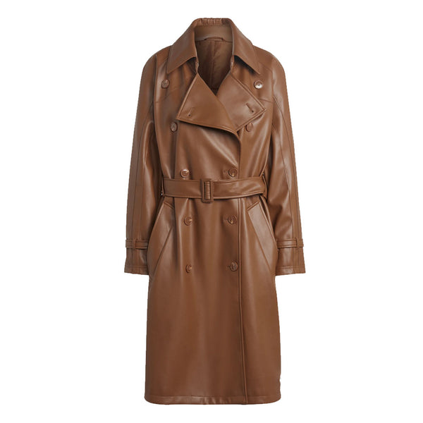 Sophisticated Brown Double Breasted Women Leather Trench Coat -  HOTLEATHERWORLD
