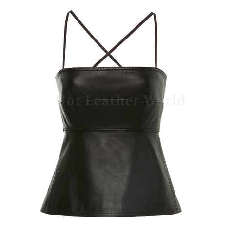 Strappy Style Women Peplum Leather Top -  HOTLEATHERWORLD