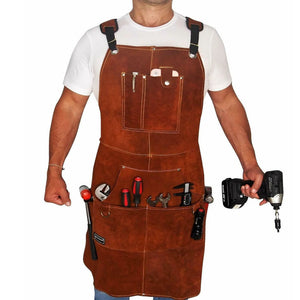 Man in orange tan genuine leather apron