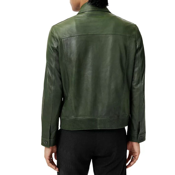 Men Aviator Green Genuine Leather Jacket