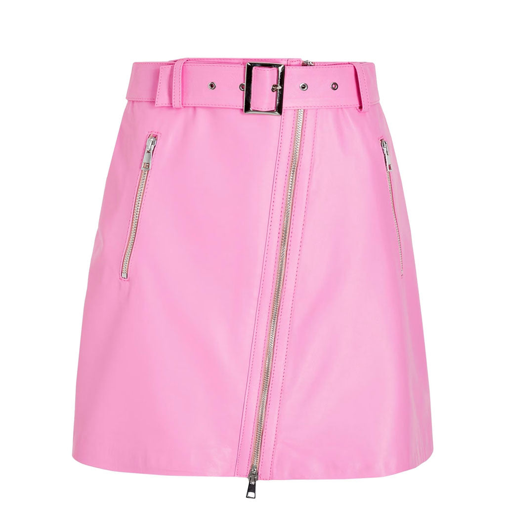 Barbie Pink Biker Style Women Mini Leather Skirt -  HOTLEATHERWORLD