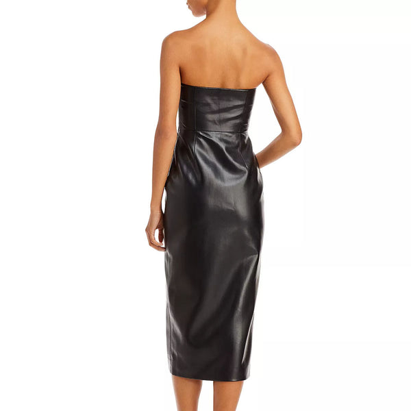 Solid Black Laced Strapless Women Summer Leather Dress -  HOTLEATHERWORLD
