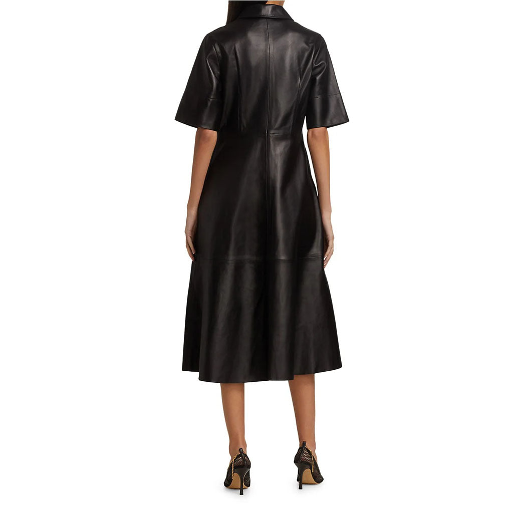 Solid Black Button Down Midi Leather Shirt Dress Fall 2023 L / SAME AS PICTURE