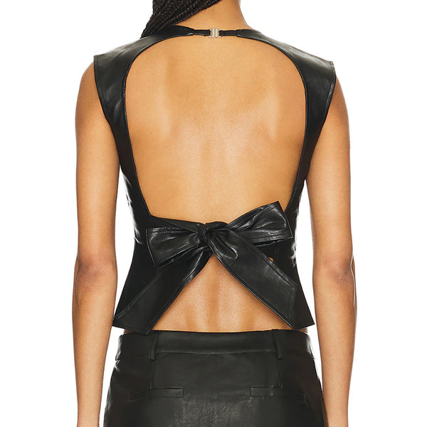 Backless Tie Up Back Women Leather Top