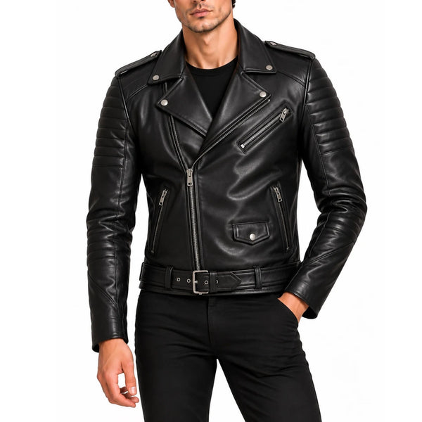 The Obsidian Men's Black Leather Motorcycle Jacket