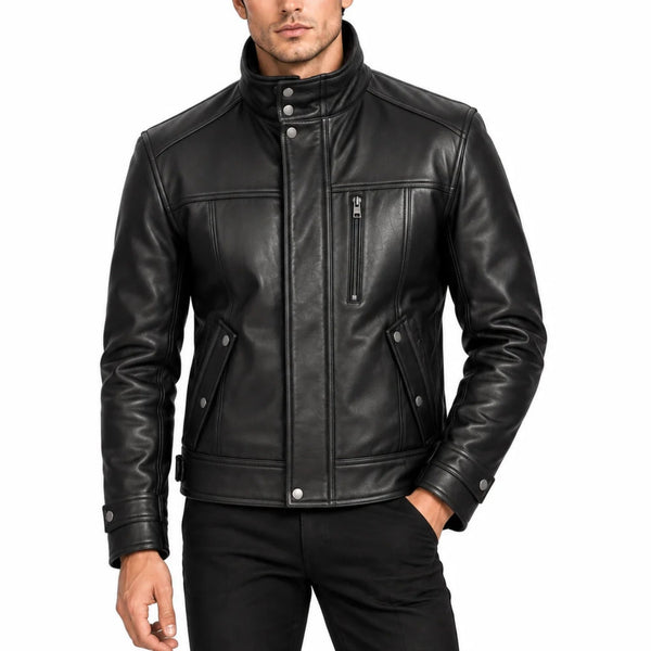 The North Men's Black Genuine Leather Winter Jacket