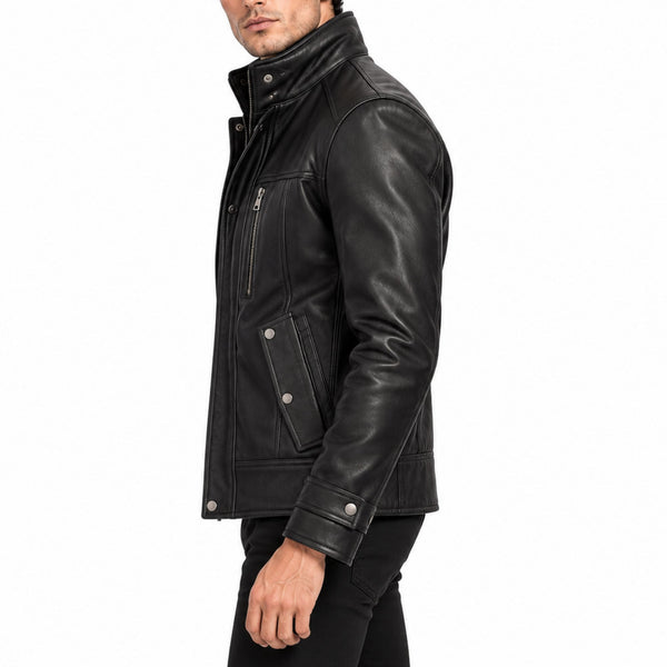 The North Men's Black Genuine Leather Winter Jacket