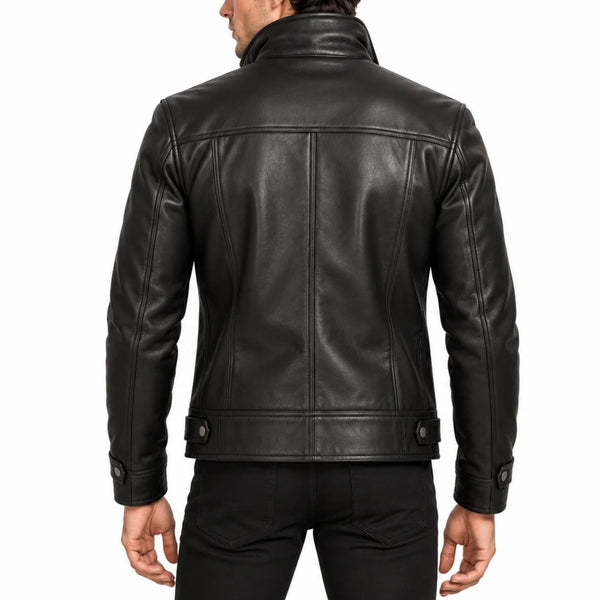The North Men's Black Genuine Leather Winter Jacket