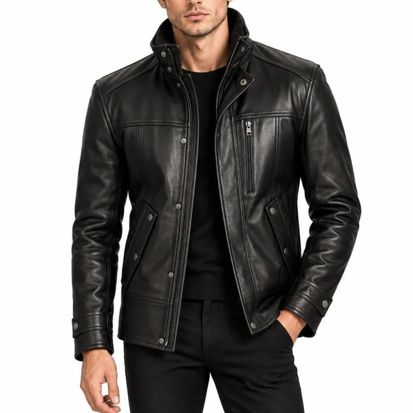The North Men's Black Genuine Leather Winter Jacket