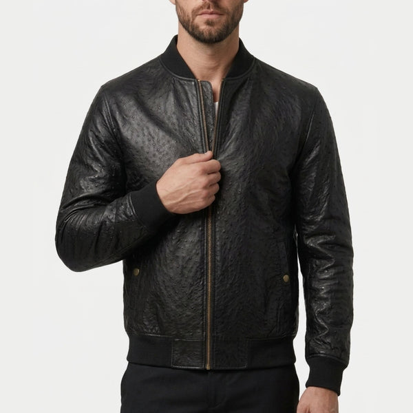 black ostrich leather jacket