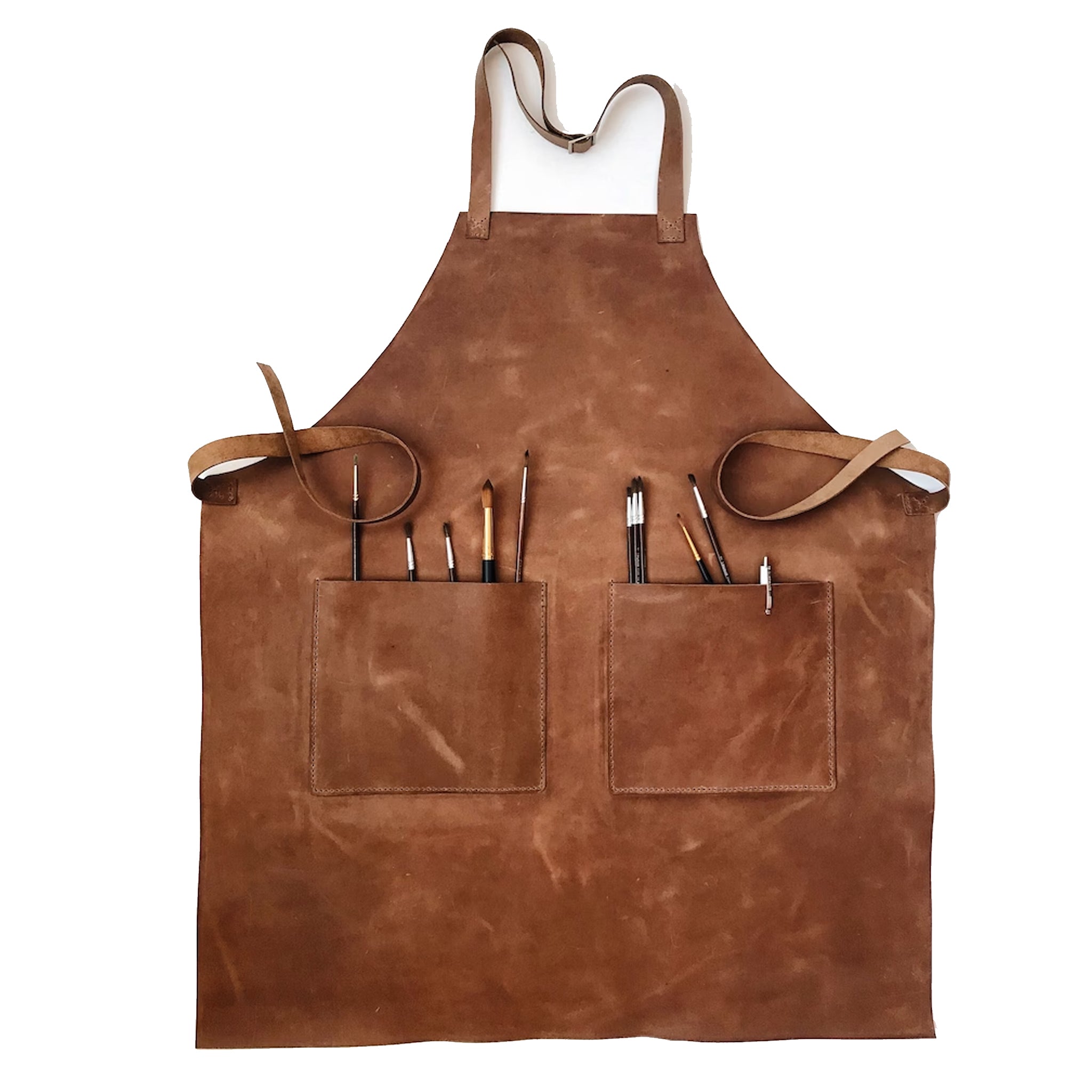 Brown Genuine Leather Artisan Apron, Artist Apron For Men