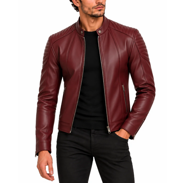 Ember Men’s Oxblood Genuine Leather Café Racer Jacket
