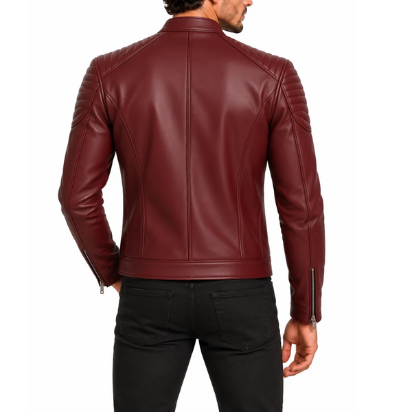 Ember Men’s Oxblood Genuine Leather Café Racer Jacket