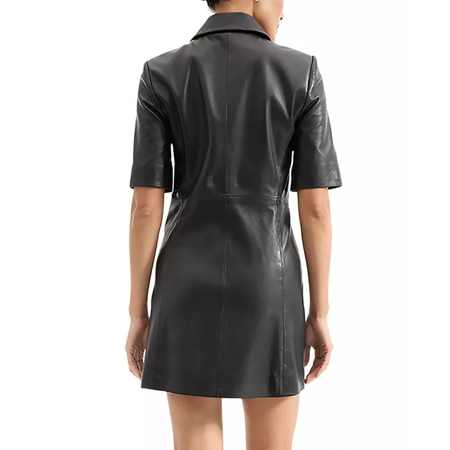 paige amina faux-leather short-sleeve button-front mini dress Paige Amina Dress In Black - 40% Off