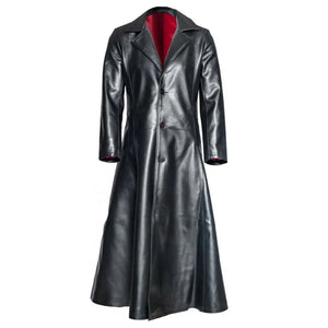 Buttoned Blade Gothic Halloween Genuine Real Leather Coat Men Leather Duster