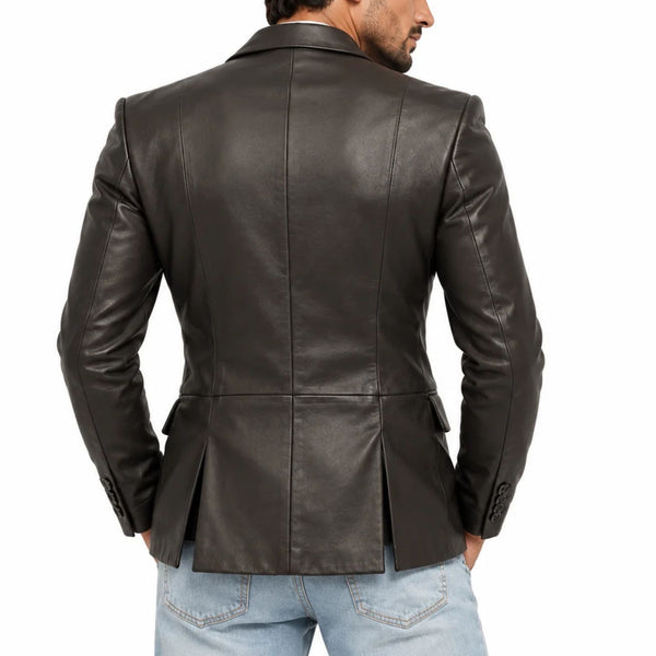 Premium Black Double Breasted Men Leather Blazer
