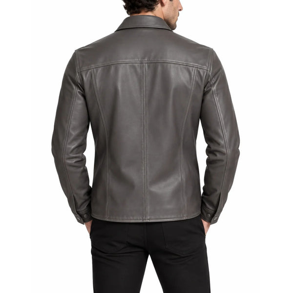 The Slate Men's Charcoal Grey Genuine Leather Shirt Jacket