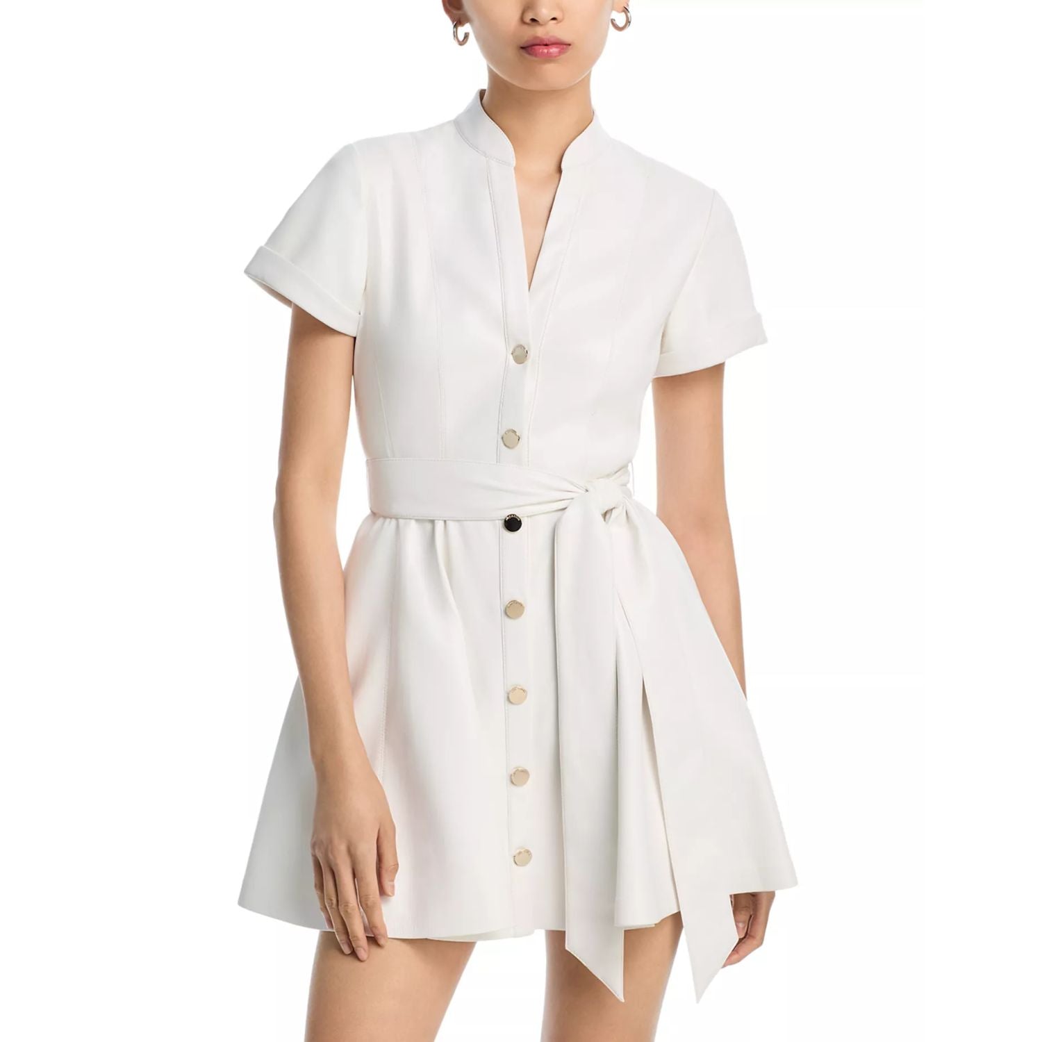 Cloud Dancer Genuine Leather Short Sleeve Mini Dress