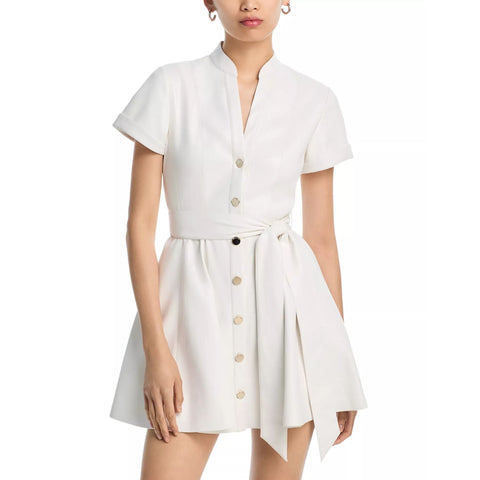 Cloud Dancer Genuine Leather Short Sleeve Mini Dress