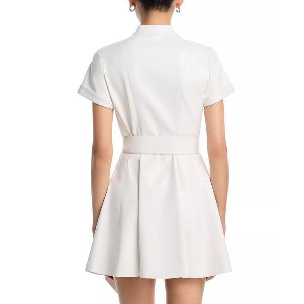 Cloud Dancer Genuine Leather Short Sleeve Mini Dress