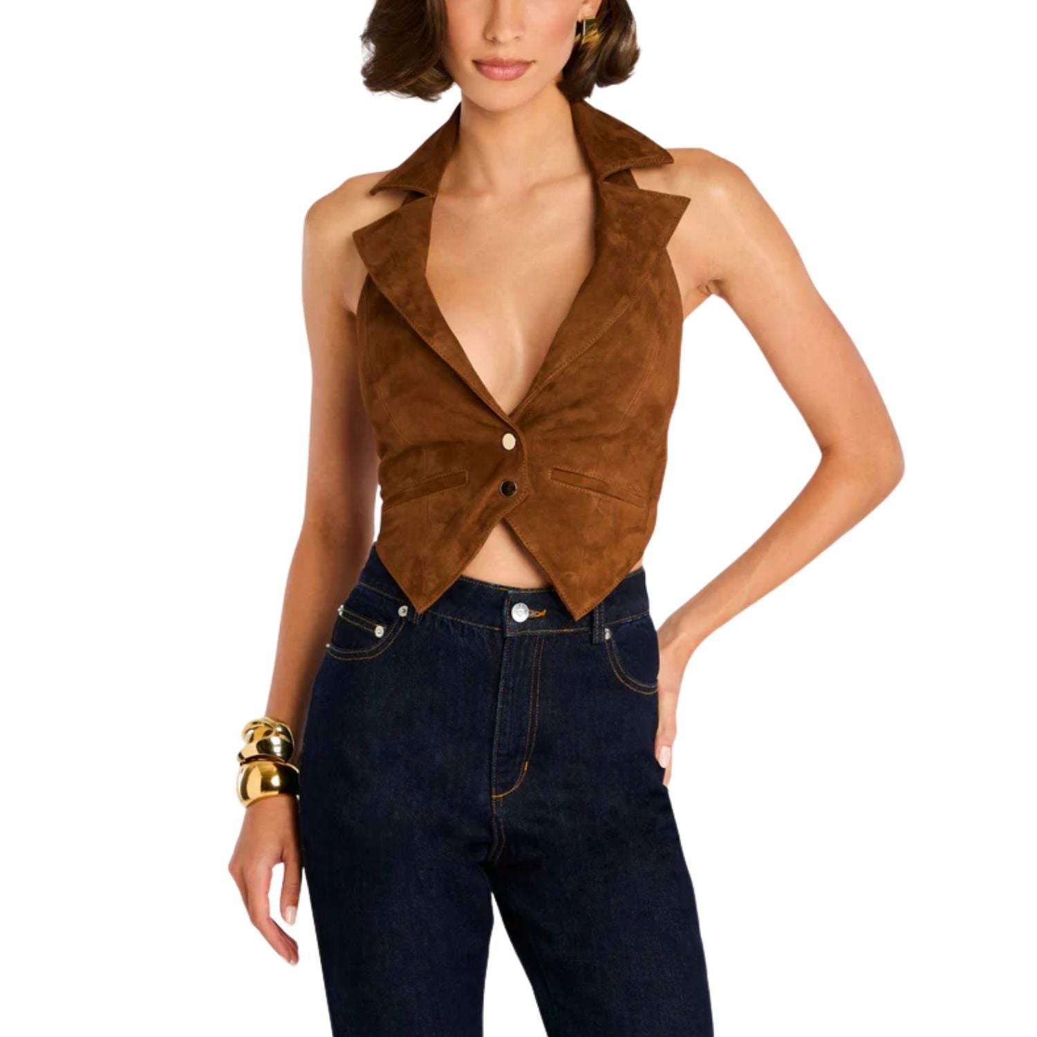 Collared Halter Neck Hot Suede Top