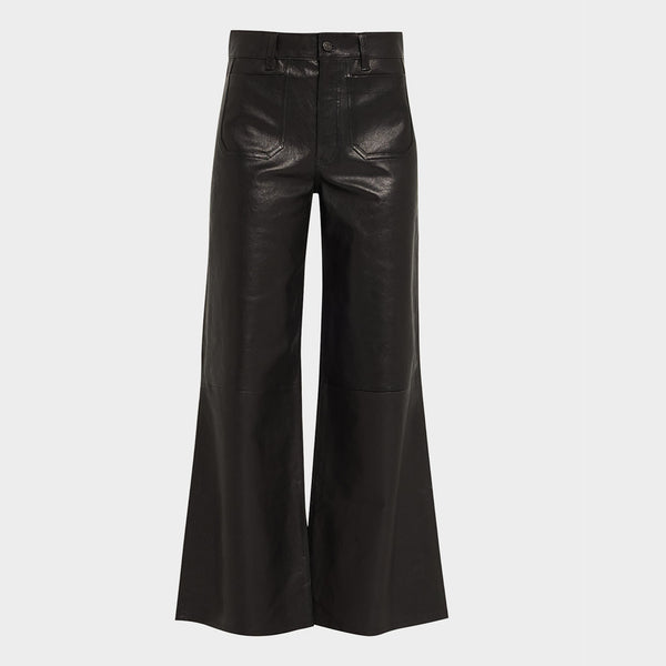 Black Wide-Leg Leather Pants