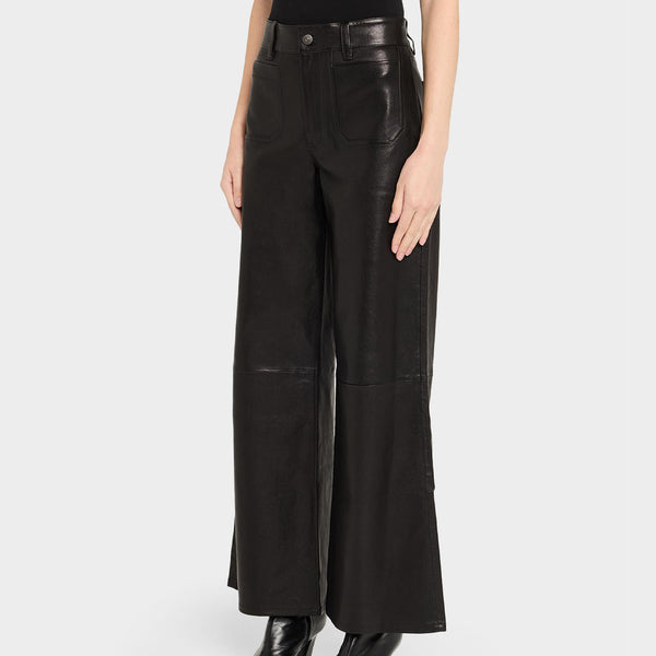 Black Wide-Leg Leather Pants