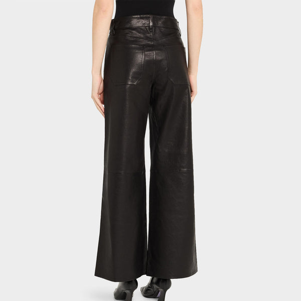 Black Wide-Leg Leather Pants