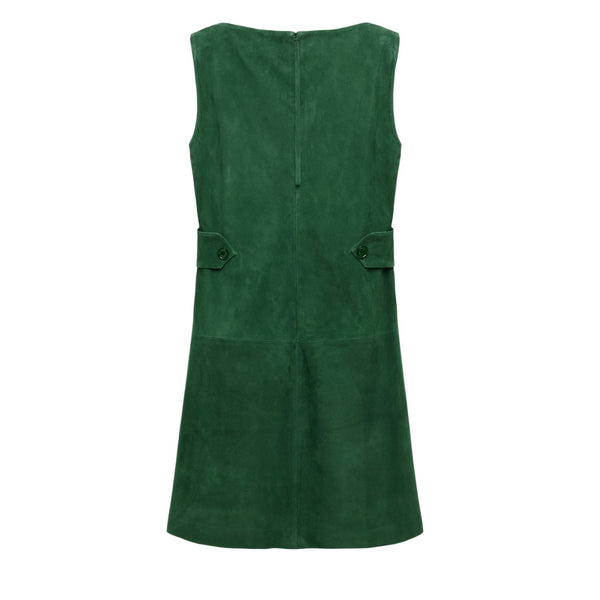 Contrast Edges Women Green Suede Dress