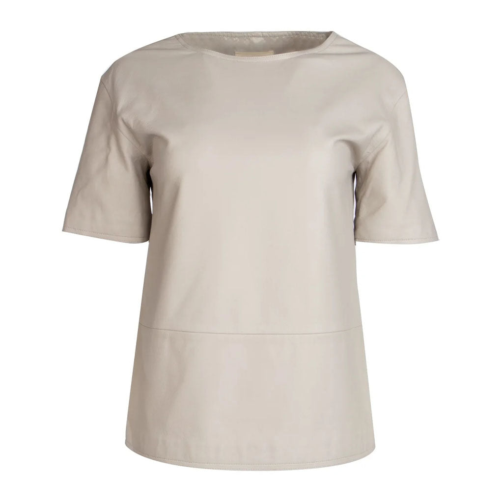 Ivory Drop Shoulder Women Leather T-shirt | HOTLEATHERWORLD
