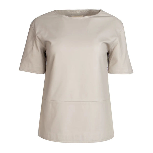 Ivory Drop Shoulder Women Leather T-shirt -  HOTLEATHERWORLD