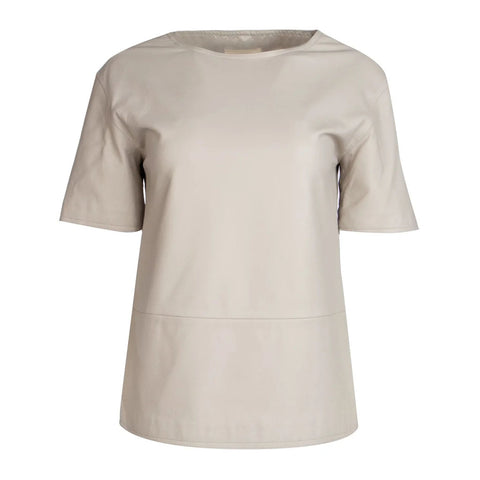 Ivory Drop Shoulder Women Leather T-shirt -  HOTLEATHERWORLD