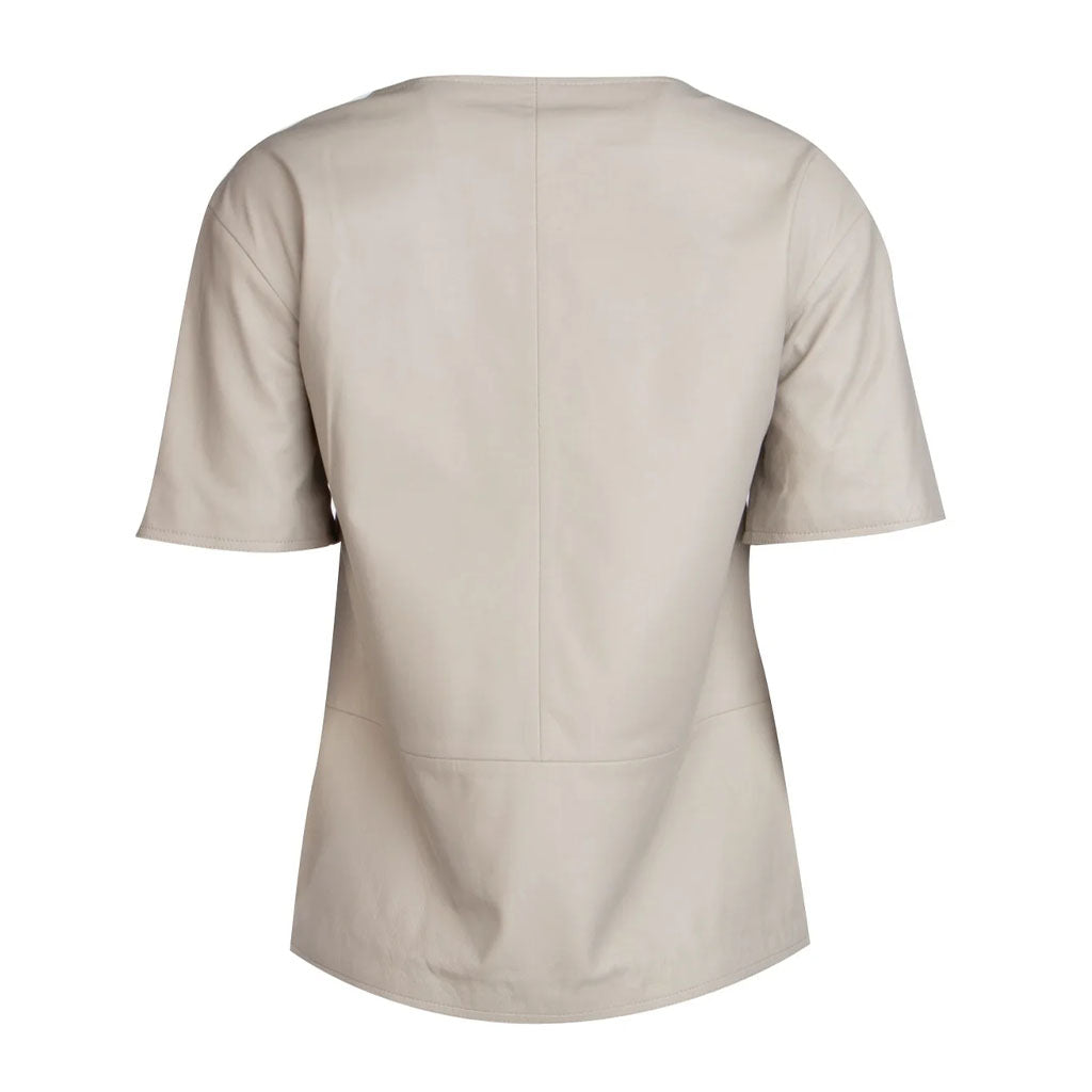 Ivory Drop Shoulder Women Leather T-shirt | HOTLEATHERWORLD