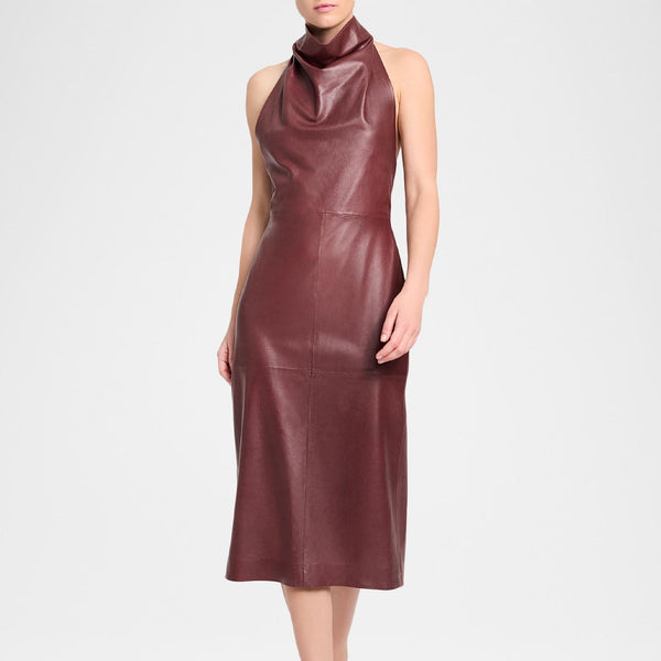 Sleek Red Leather Halter Dress