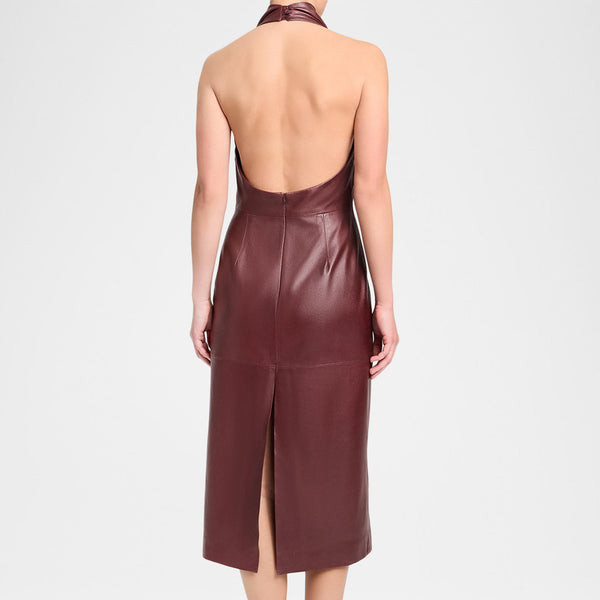 Sleek Red Leather Halter Dress