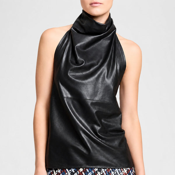 Black Leather Halter Neck Top
