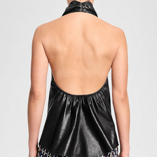 Black Leather Halter Neck Top