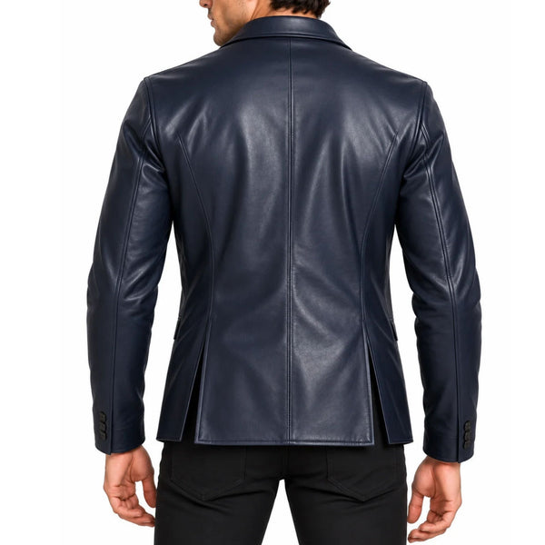 Midnight Men’s Navy Blue Genuine Leather Blazer
