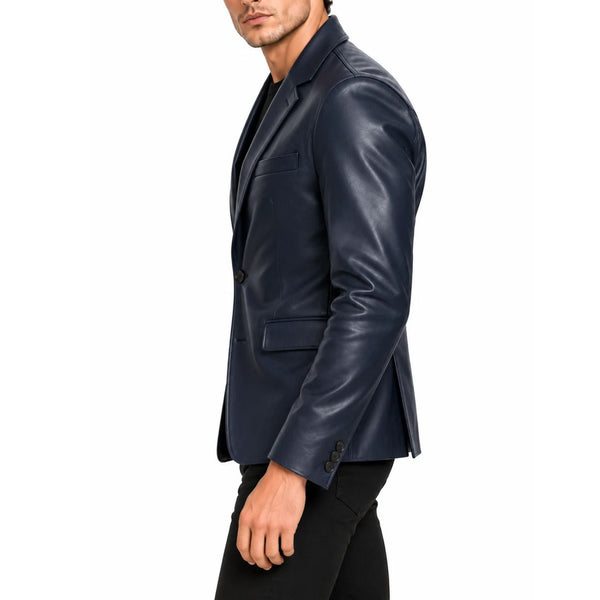Midnight Men’s Navy Blue Genuine Leather Blazer