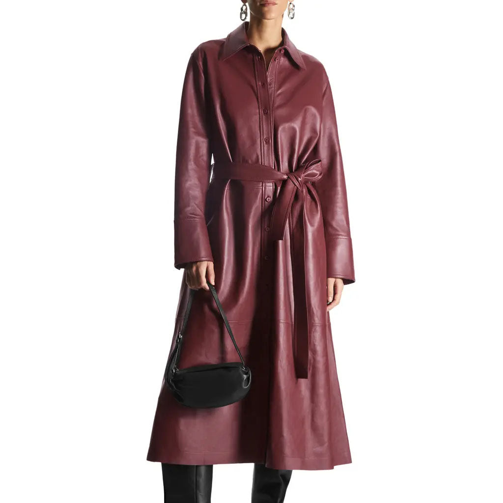 red leather shirt dress Faux Leather Shirt Dress with Pintuck Waist Ivory / S