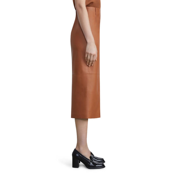 Camel Brown Darted Women Classy Leather Skirt Fall 2023 -  HOTLEATHERWORLD