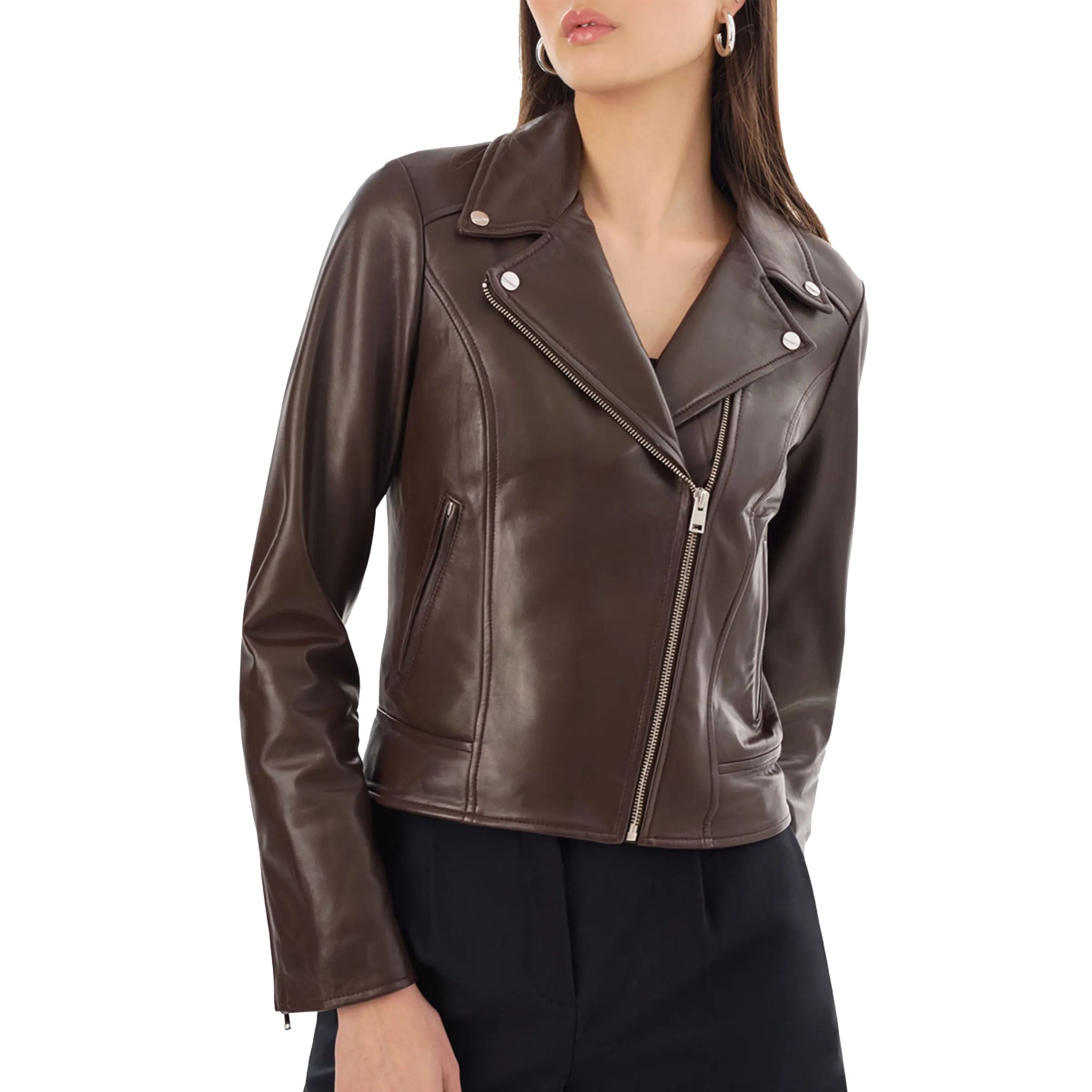 Lambskin Leather Moto Jacket For Women