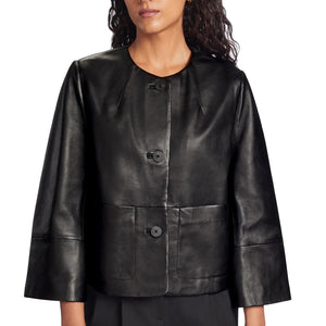 Black Genuine Leather Cropped Jacket