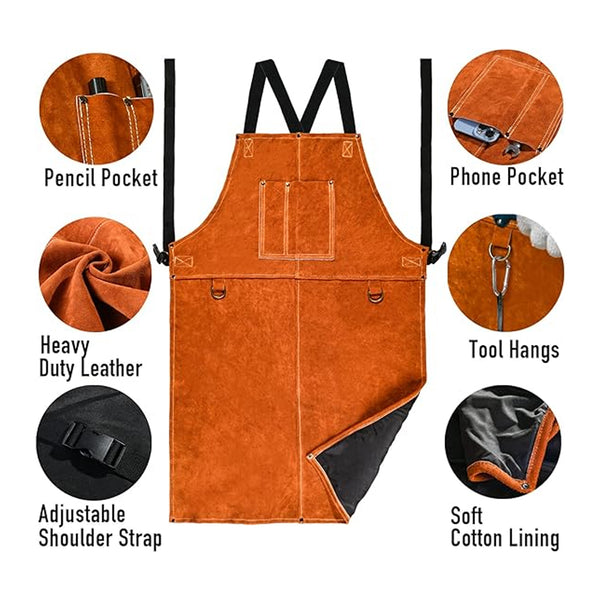 Heat & Flame Resistant Heavy Duty Welding, BBQ Leather Apron