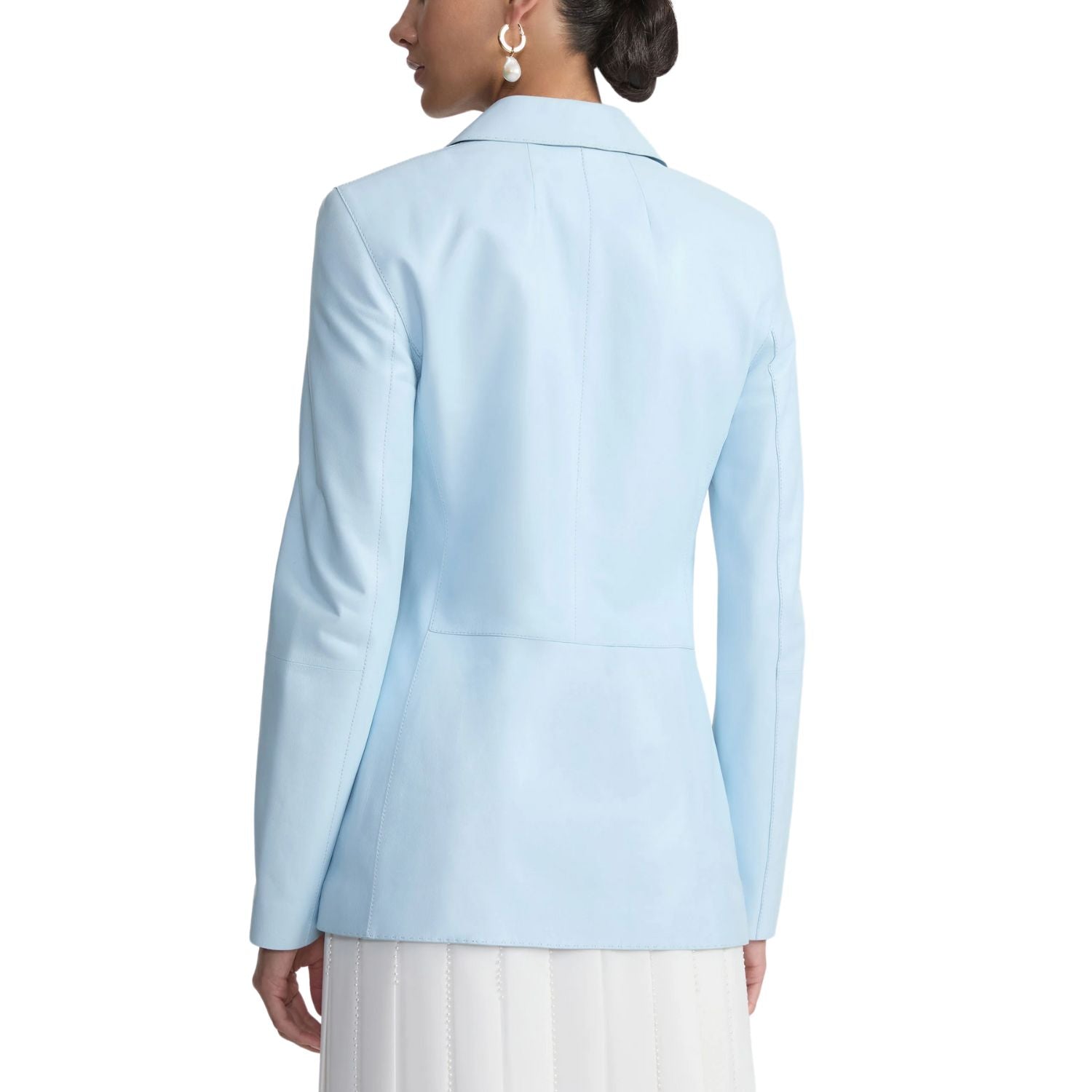 Light Sky Blue Women 3 Pocket Leather Blazer | HOTLEATHERWORLD